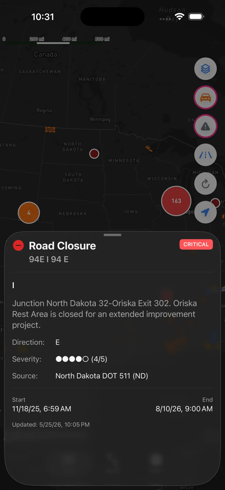 TruckerRoute iOS app: Live 511 closures & incidents