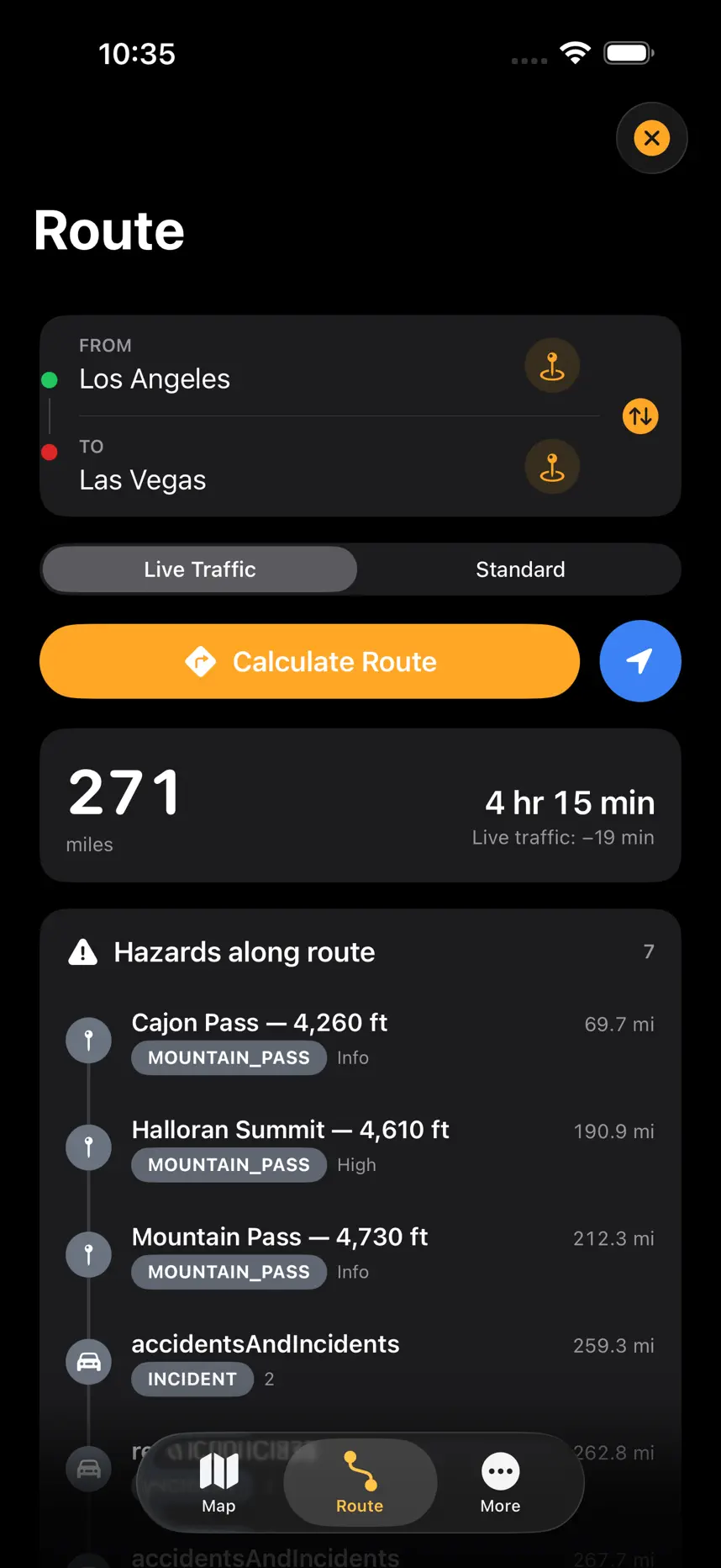 TruckerRoute iOS app: Plan a route, see hazards ahead