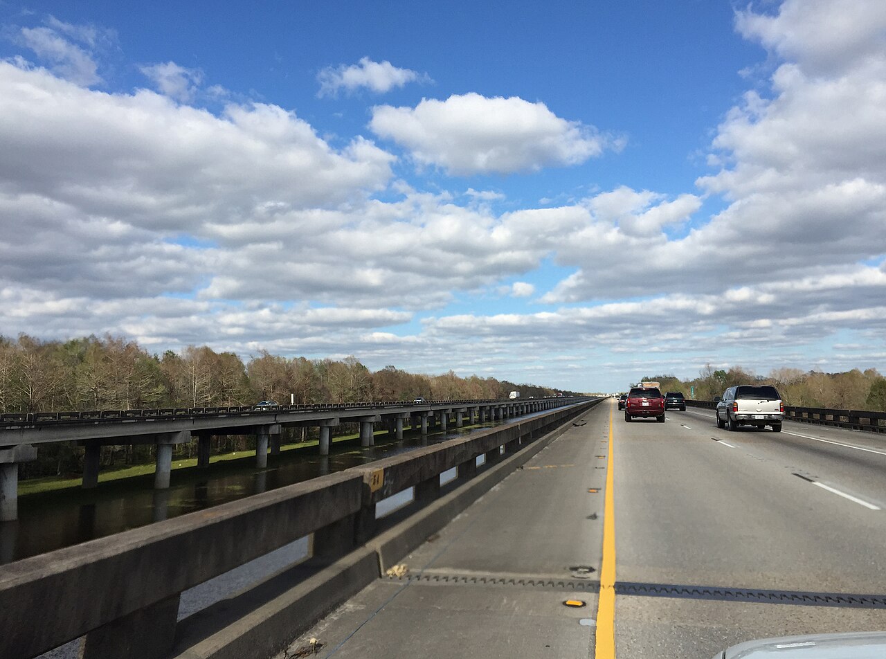 I-10 crossing the Atchafalaya Basin Bridge near Whiskey Bay, Louisiana