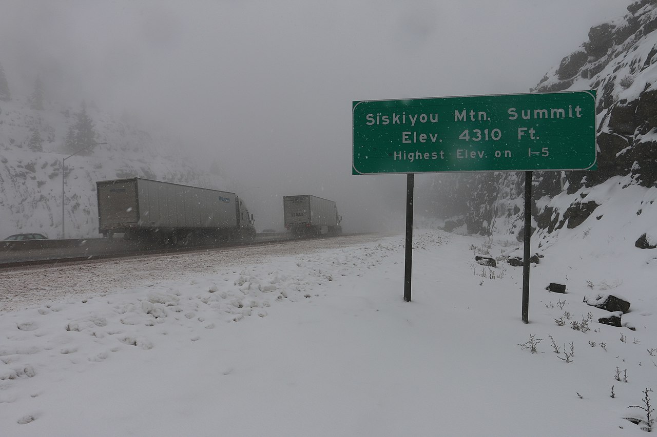 I-5 over Siskiyou Summit (Elev. 4,310 ft, the highest point on I-5), Oregon