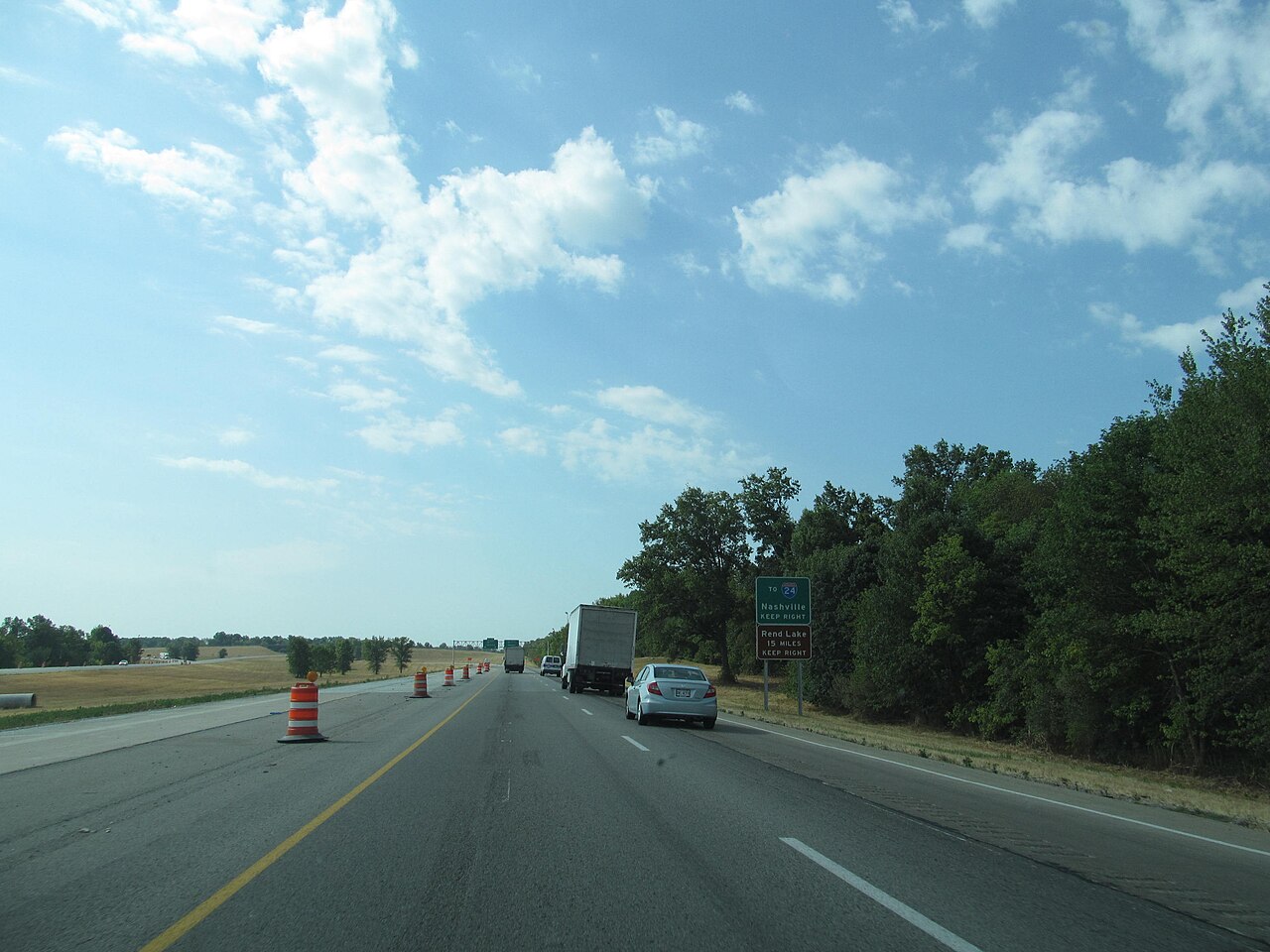 I-57 through the open farmland of southern Illinois, near the Rend Lake / Nashville exit