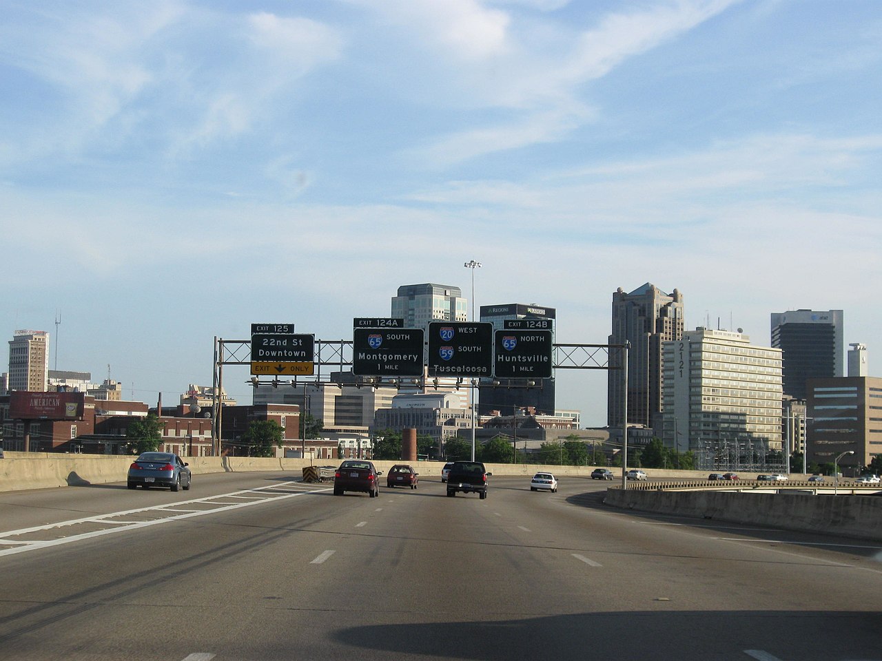 I-20/I-59/I-65 overhead signage on the interstate in Birmingham, Alabama