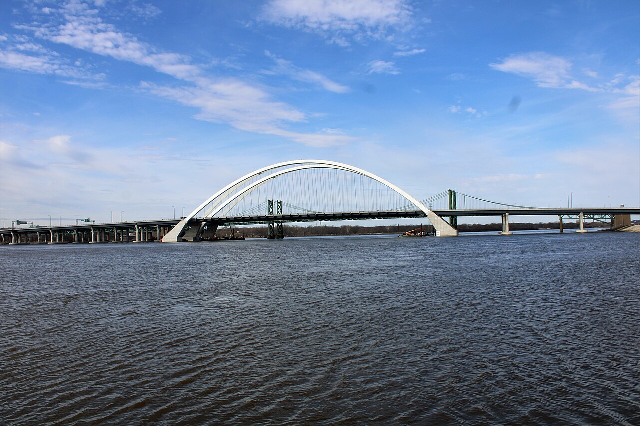 The I-74 twin arch bridges carrying Interstate 74 across the Mississippi River between Bettendorf, Iowa and Moline, Illinois (Quad Cities)