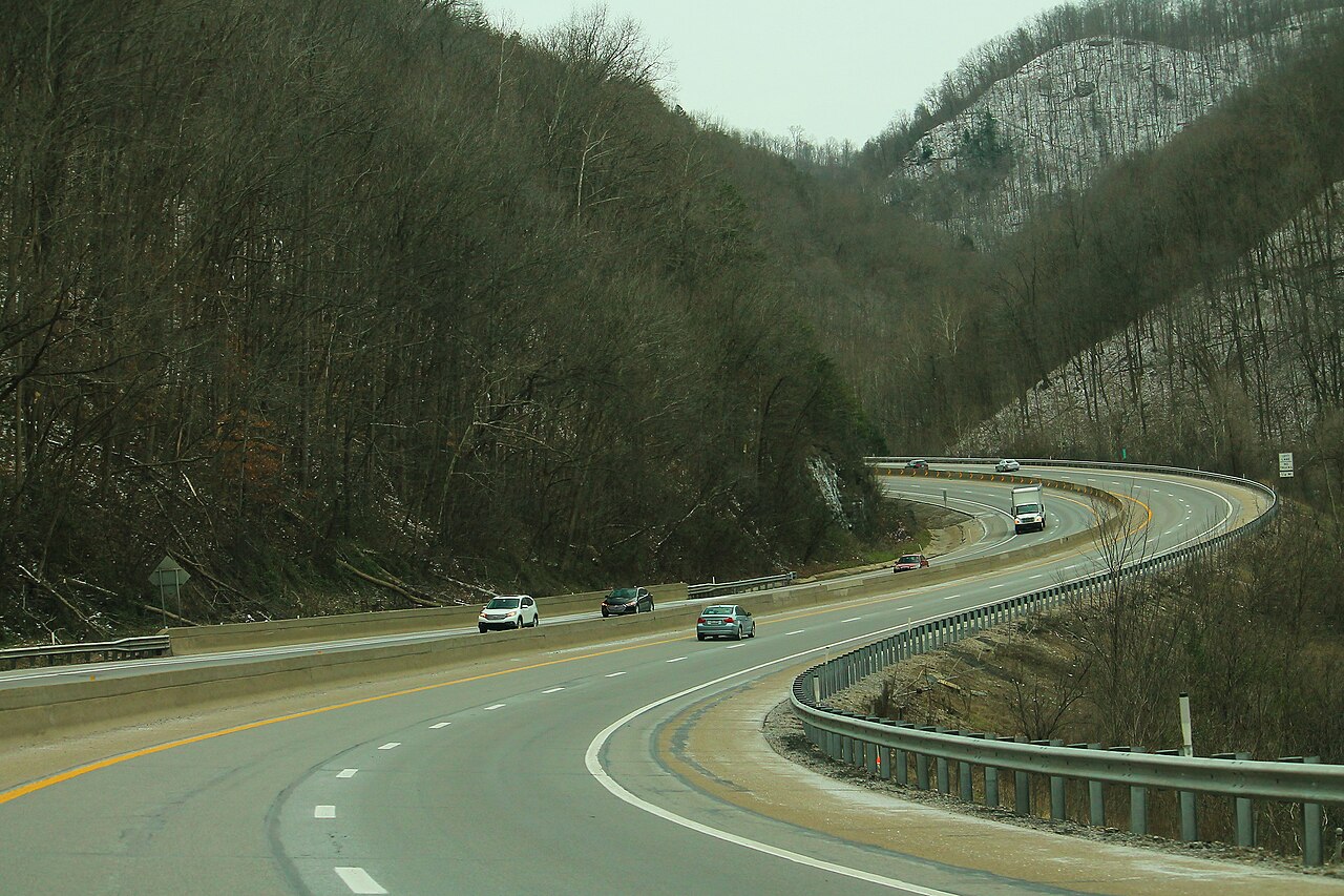I-77 on the curves of the West Virginia Turnpike near mile marker 78, West Virginia