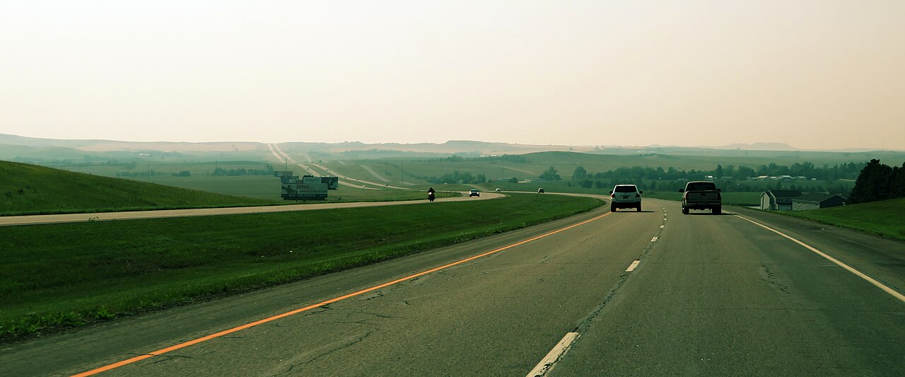 I-94 crossing the North Dakota badlands between Bismarck and Theodore Roosevelt National Park