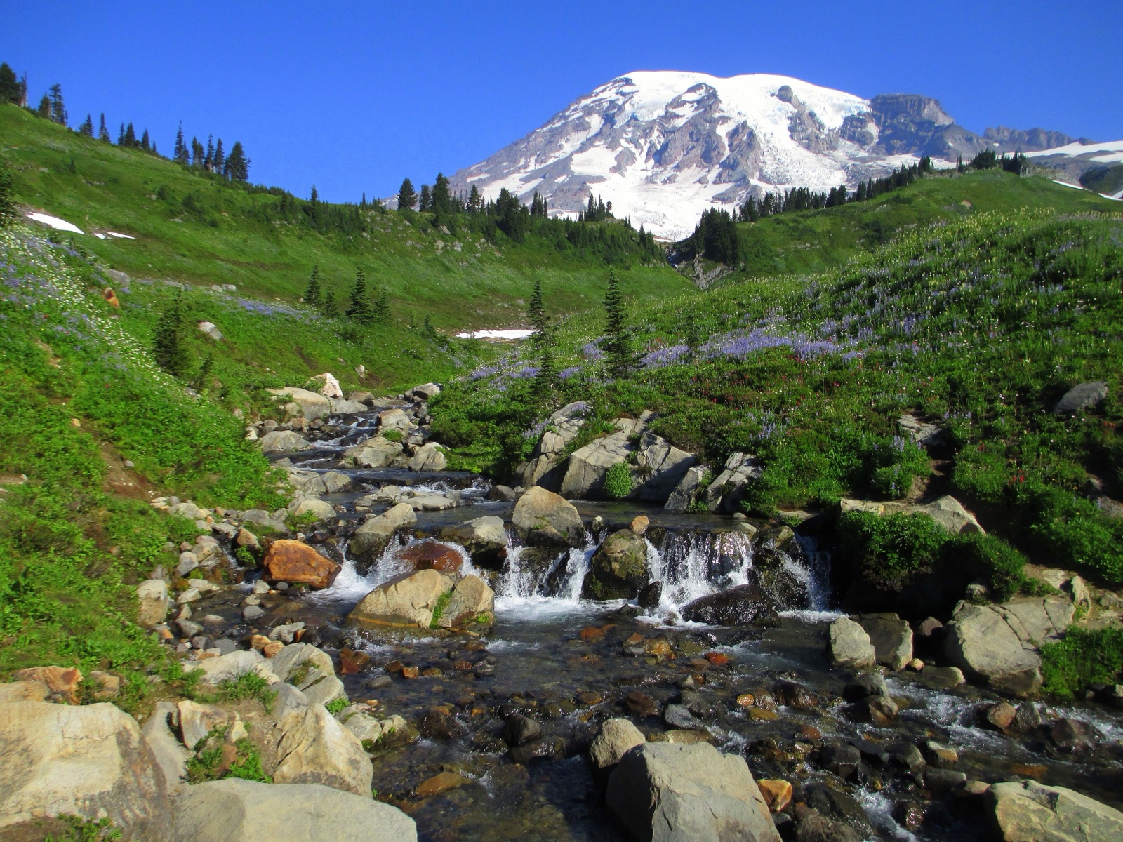 Mount Rainier from above Myrtle Falls, Paradise