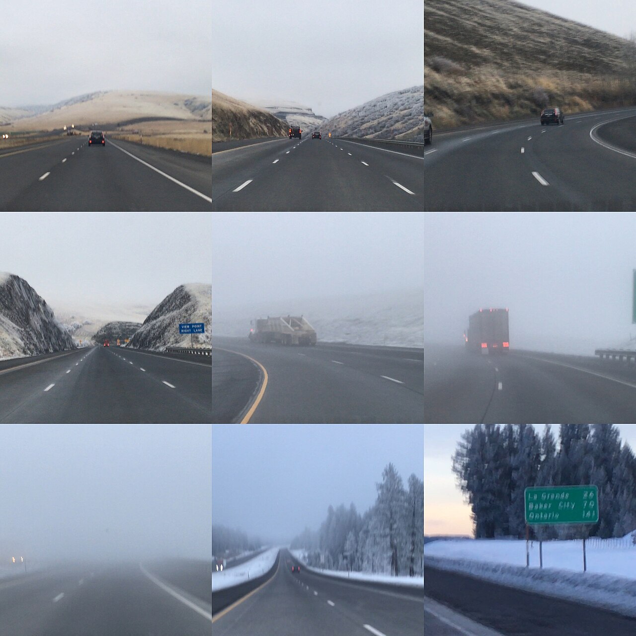 Interstate 84 climbs eastbound up Cabbage Hill toward Deadman Pass in the Blue Mountains of northeastern Oregon.