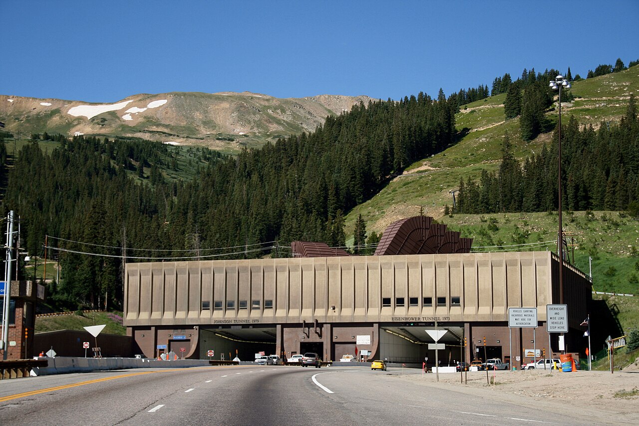 The eastern portal of the Eisenhower-Johnson Memorial Tunnel on I-70 in Colorado, the highest point on the U.S. Interstate Highway System (photo 2008).