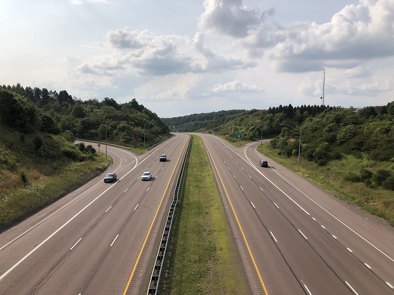 Interstate 68 (the National Freeway) seen looking west from the U.S. 40/219 overpass at Keysers Ridge in Garrett County, Maryland.