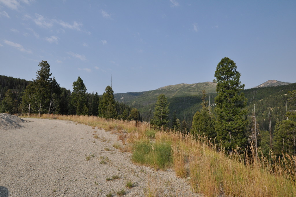 Looking south across Lost Trail Pass on the Montana side, with the Bitterroot Mountains rising along the US-93 crossing of the Idaho-Montana border.