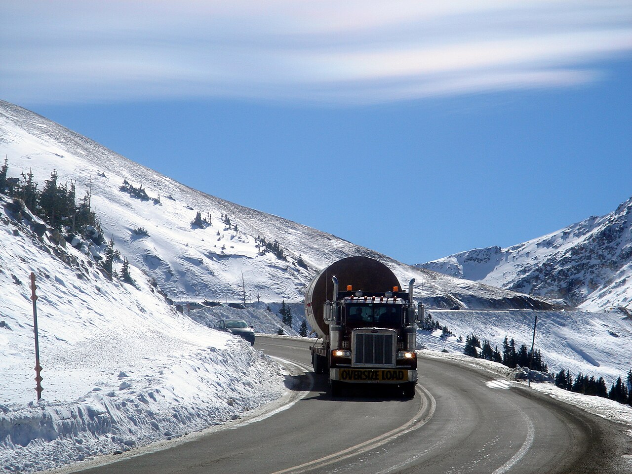 A semi on US-6 over Loveland Pass in winter