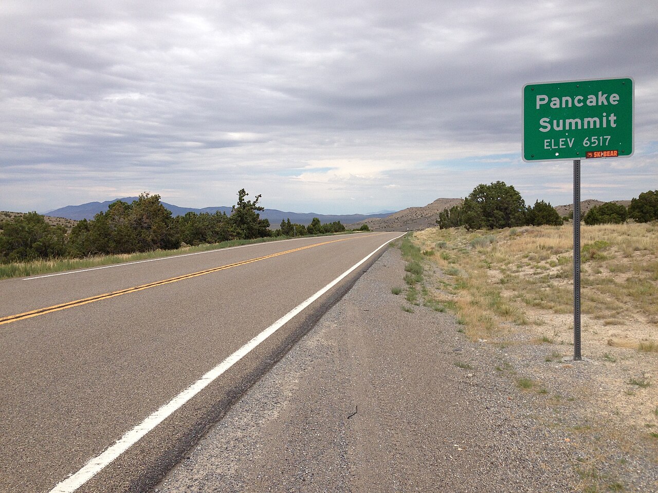 U.S. Route 50 climbing through Pancake Summit in the Pancake Range of White Pine County, Nevada.