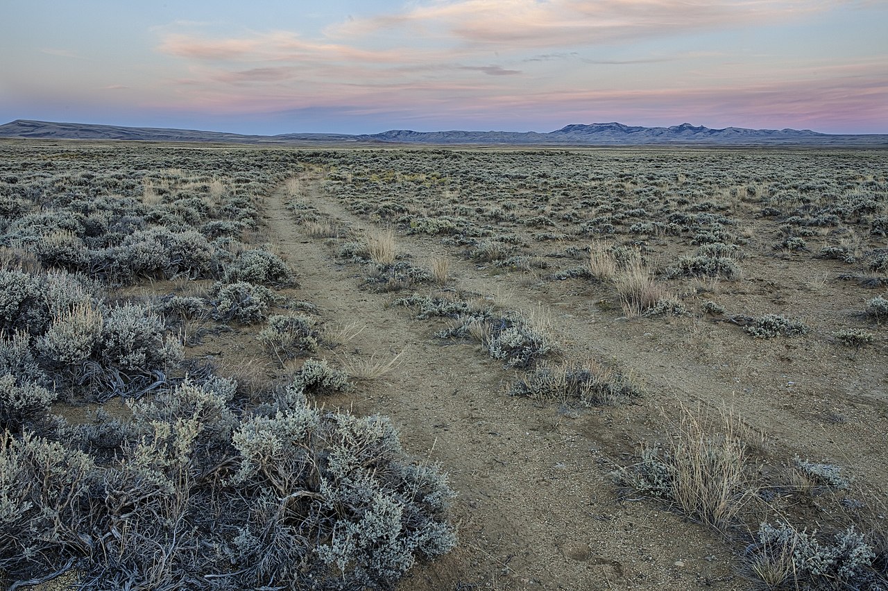 A scenic view across South Pass, the broad sagebrush saddle on the Continental Divide in Wyoming that US-287 crosses at roughly 7,550 feet.