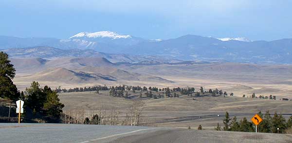 A view from Trout Creek Pass in central Colorado looking eastward over the broad expanse of South Park.