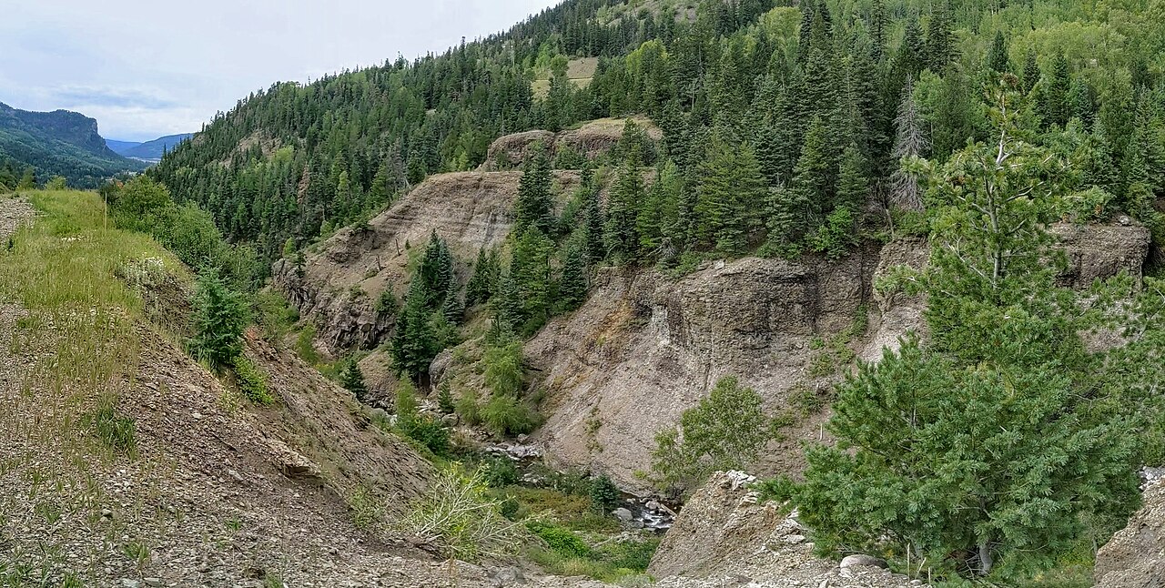 Wolf Creek and the West Fork valley seen from a US 160 overlook partway up the west side of Wolf Creek Pass, Colorado (Sept 2019).